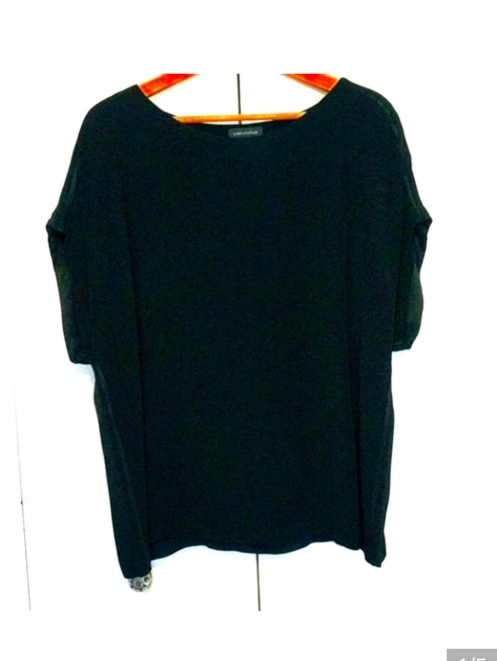 Lord & Taylor Raw silk-look black dropped sleeve top